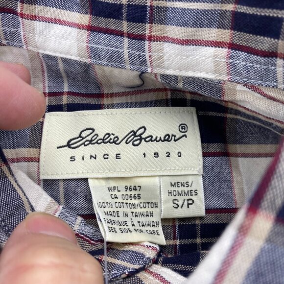 New Eddie Bauer Plaid Shirt Men Small S MBRY Brown Cream Button Down Polo NWT - Picture 5 of 10